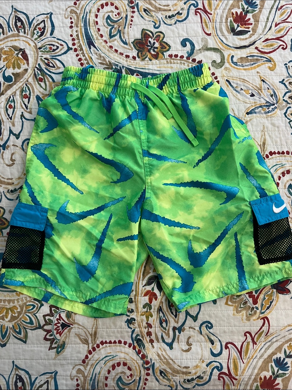 EUC Nike Neon Green & Blue Swim Shorts Boys Med